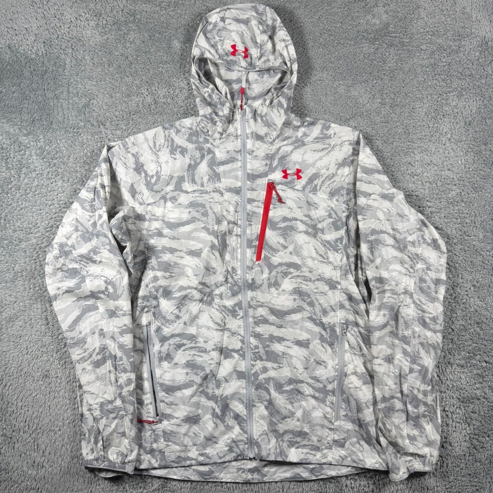 Under Armour Windbreaker Mens Medium Camo Packable Full Zip Hooded Jacket Light